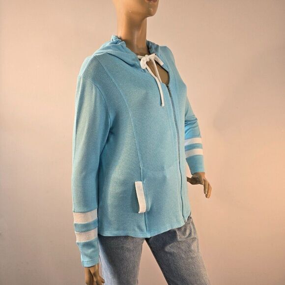 French Kyss Blue Hoodie Full Zip Size Large Soft Summer Knit - Picture 4 of 9